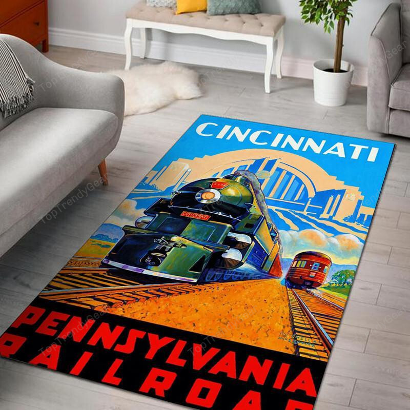 Cincinnati Pennsylvania Reproduction Large Railroad Rectangle Area Rug – Full Print Carpet For Living Room & Bedroom Home Decor