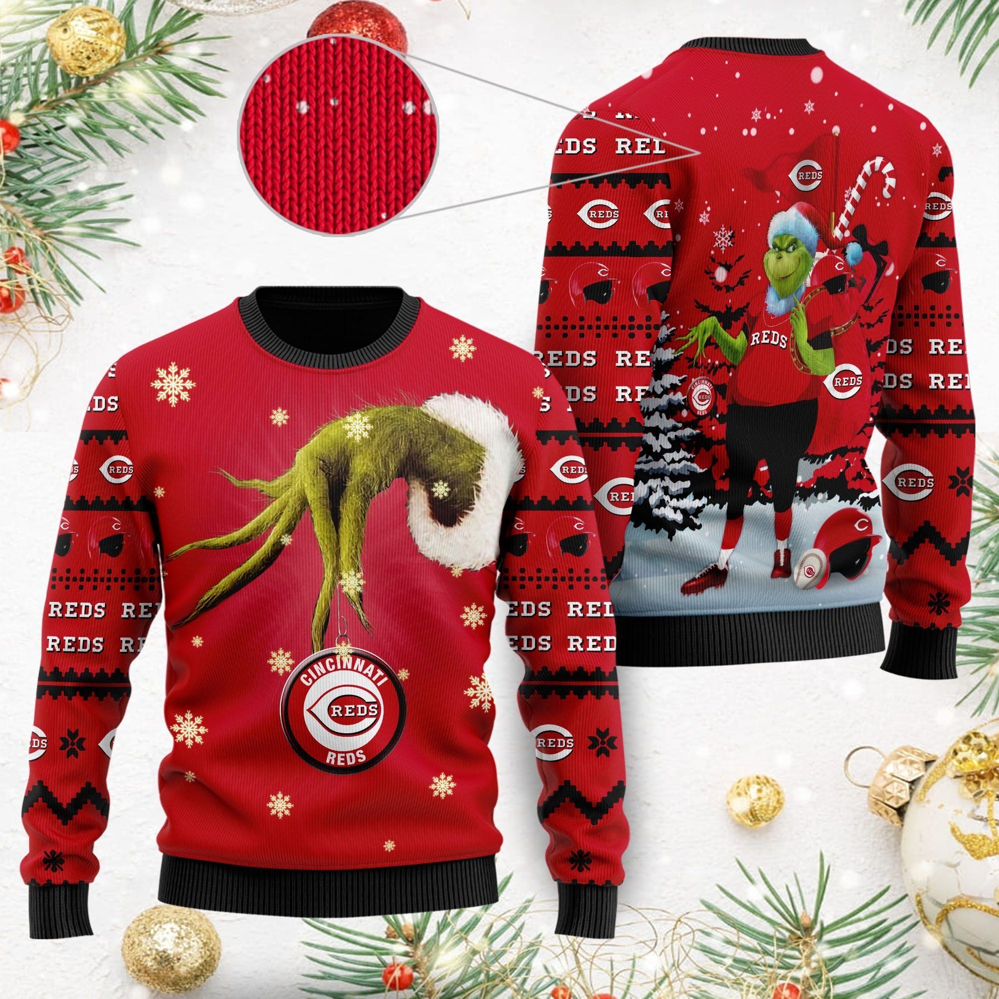 Cincinnati Reds MLB Team Grinch Ugly Christmas Sweater