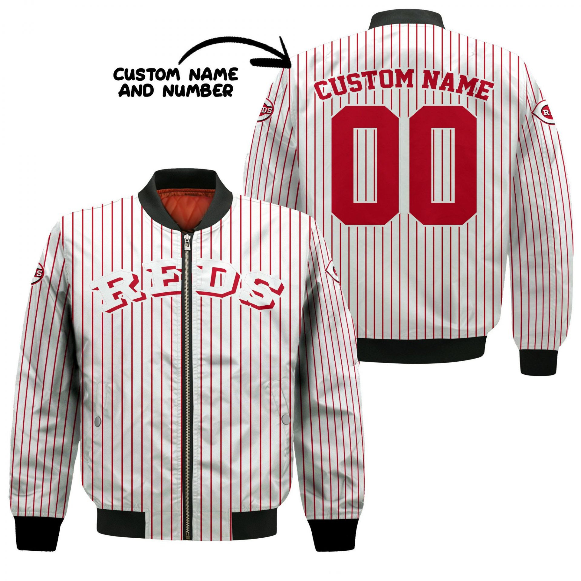 Cincinnati Reds Personalized Name Number Uniform Stripes Bomber Jacket | MLB Team Jacket for Men & Women | Baseball Fan Gift
