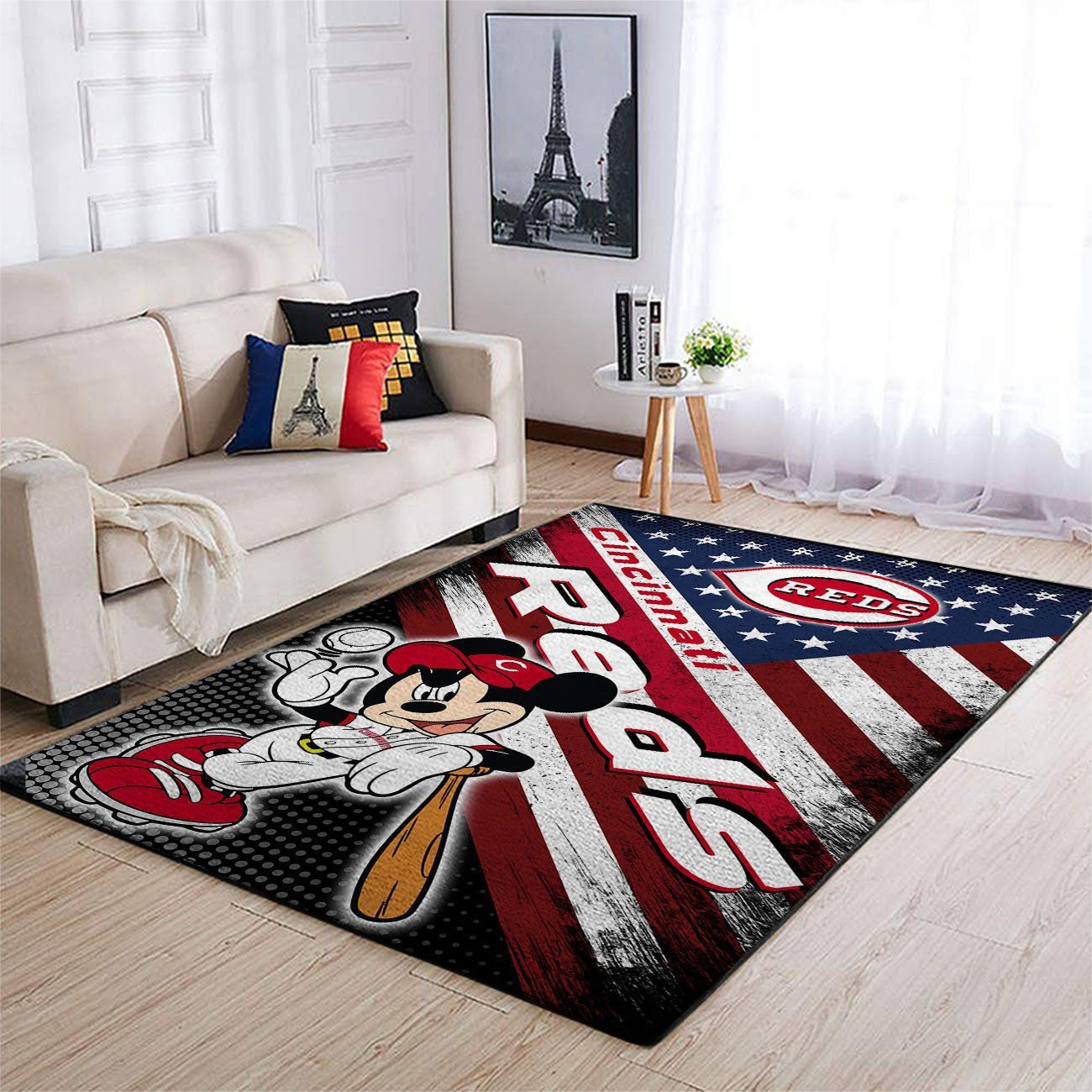 Cincinnati Reds Team Logo Mickey Us Rectangle Area Rug – Full Print Carpet For Living Room & Bedroom Home Decor