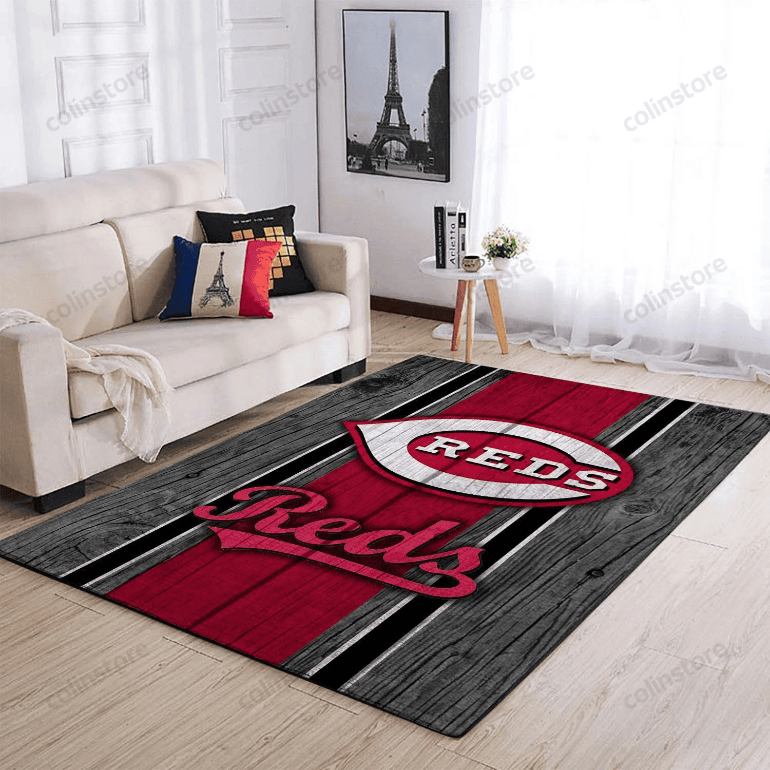 Cincinnati Reds Team Logo Wooden Rectangle Area Rug – Full Print Carpet For Living Room & Bedroom Home Decor