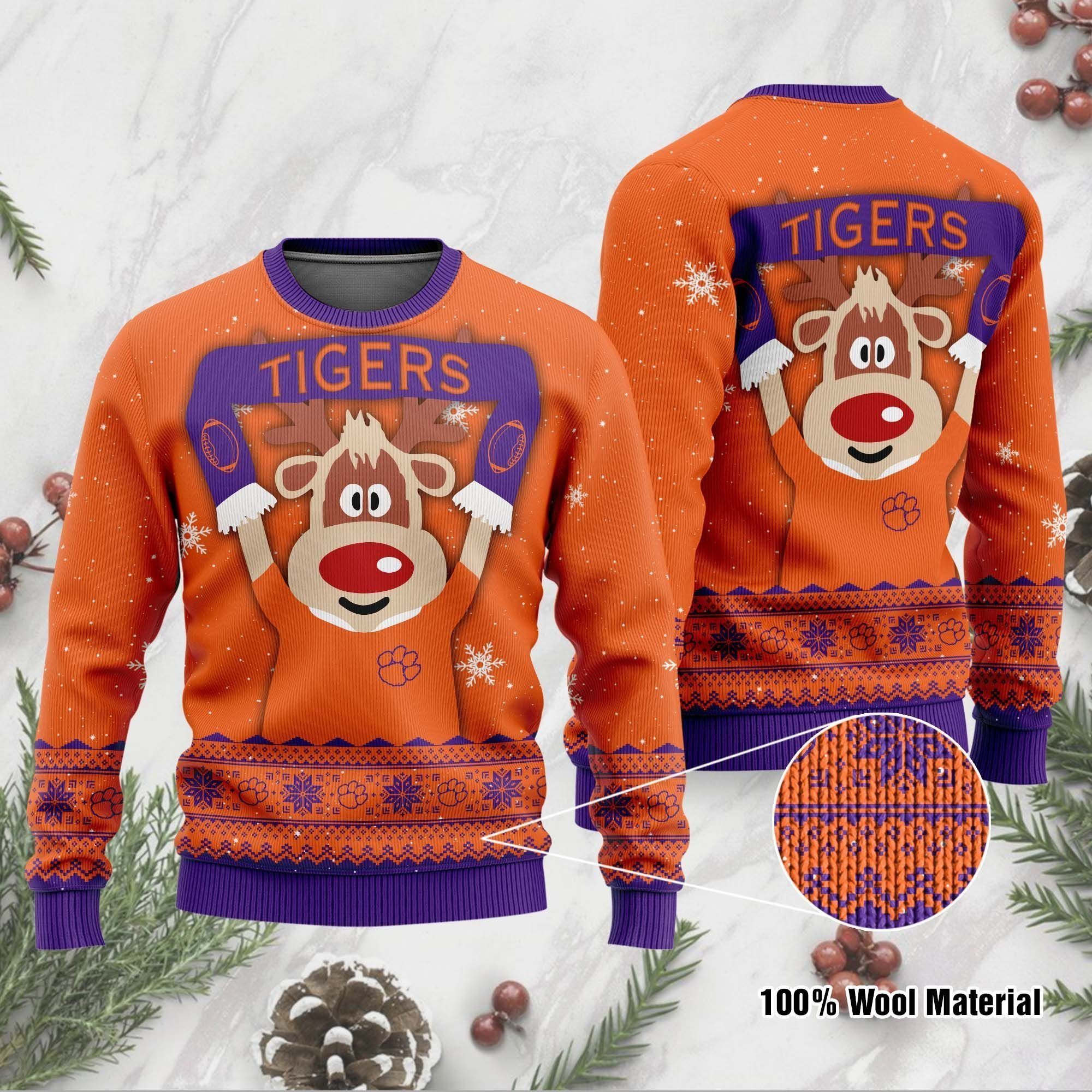 Clemson Tigers Funny Ugly Christmas Sweater Holiday Xmas Party Men Women Plus Size