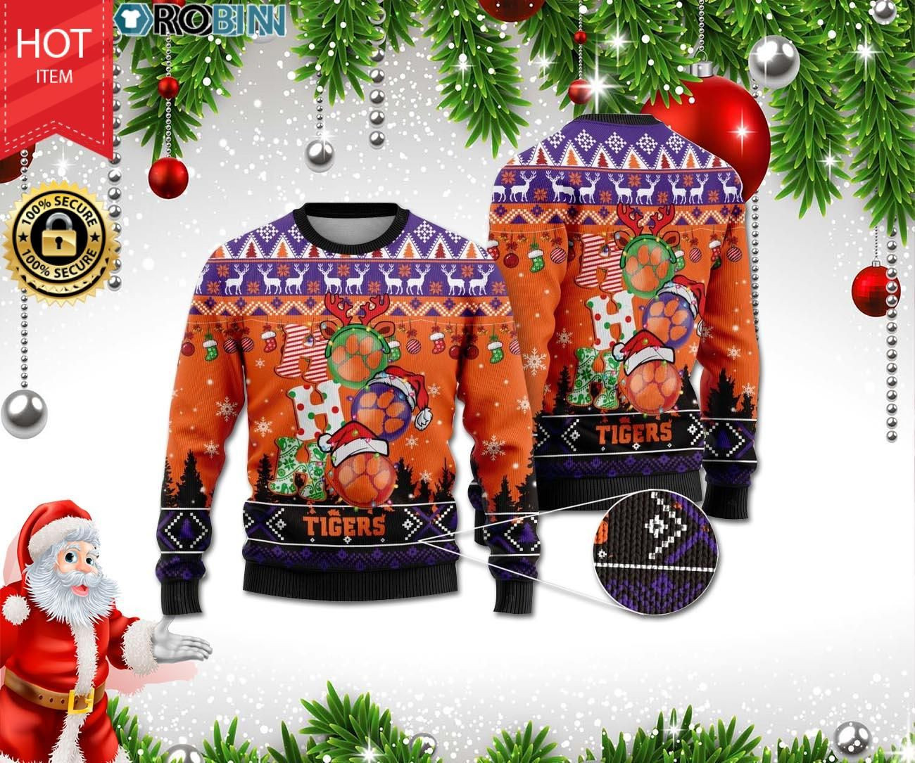 Clemson Tigers Ho Ho Ho 3D Print Ugly Christmas Sweater,
