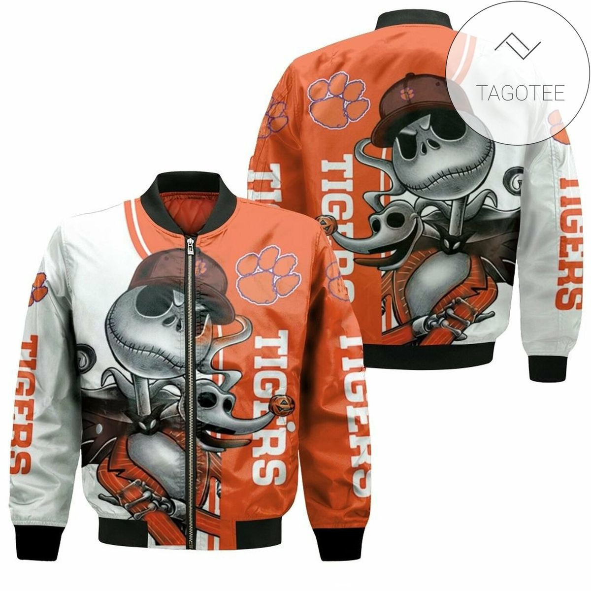 Clemson Tigers Jack Skellington And Zero Bomber Jacket | NCAA College Team Jacket for Men & Women | Sports Fan Gift