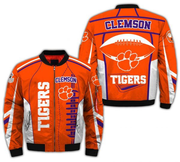 Clemson Tigers Orange Bomber Jacket | NCAA College Team Jacket for Men & Women | Sports Fan Gift