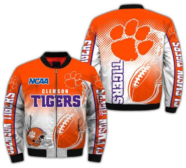 Clemson Tigers Orange White Bomber Jacket | NCAA College Team Jacket for Men & Women | Sports Fan Gift
