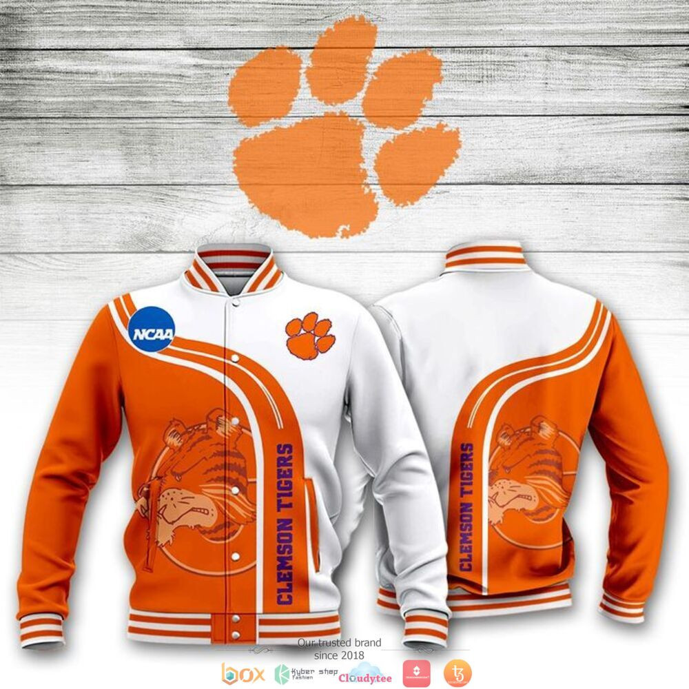 Clemson Tigers Orange White Varsity Baseball Jacket for Men & Women | NCAA Team Fan Gift