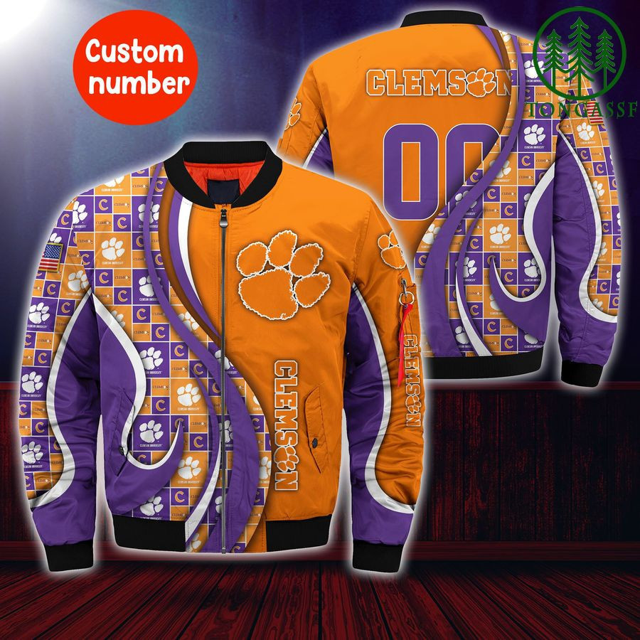 Clemson Tigers Personalized Name Number Bomber Jacket | NCAA College Team Jacket for Men & Women | Sports Fan Gift