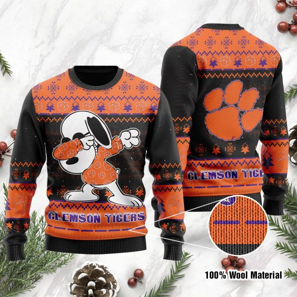 Clemson Tigers Snoopy Dabbing Ugly Christmas Sweater Perfect Holiday Gift