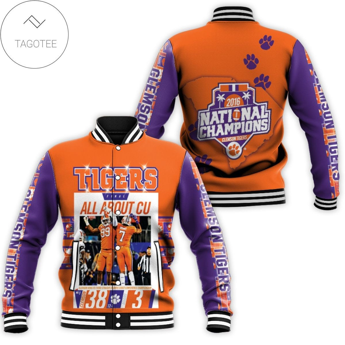 Clemson Tigers Varsity Baseball Jacket for Men & Women | NCAA Team Fan Gift