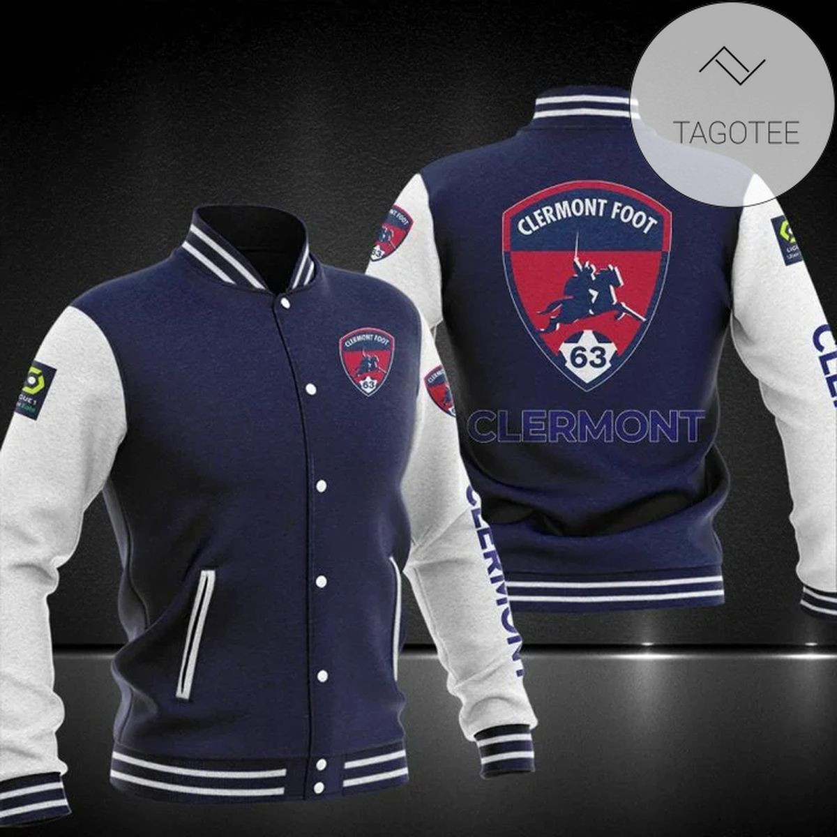 Clermont Foot 63 Dark Blue Varsity Baseball Jacket for Men & Women | Soccer Team Fan Gift