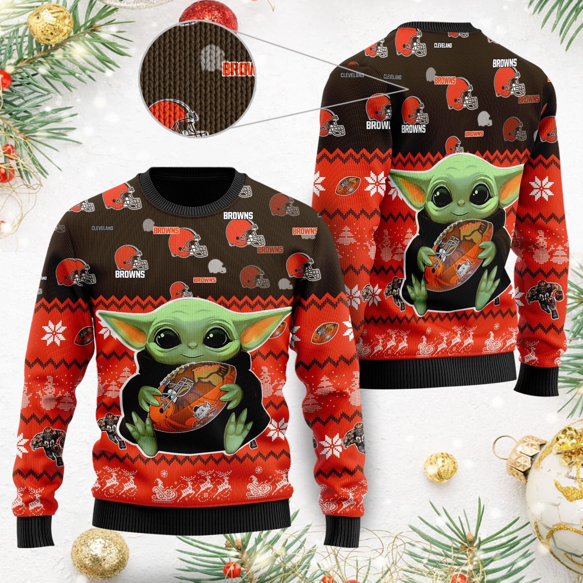 Cleveland Browns Baby Yoda Ugly Christmas Sweater For American Football Fans