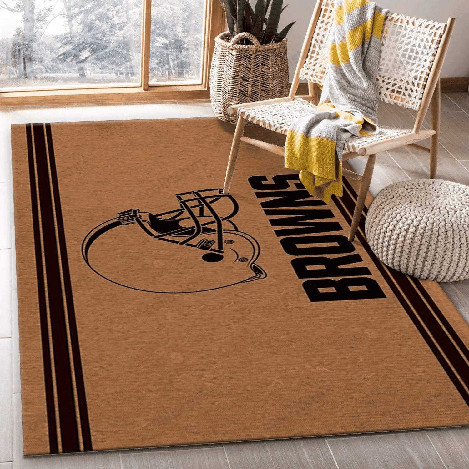 Cleveland Browns Brown Logo Rectangle Area Rug – Full Print Carpet For Living Room & Bedroom Home Decor