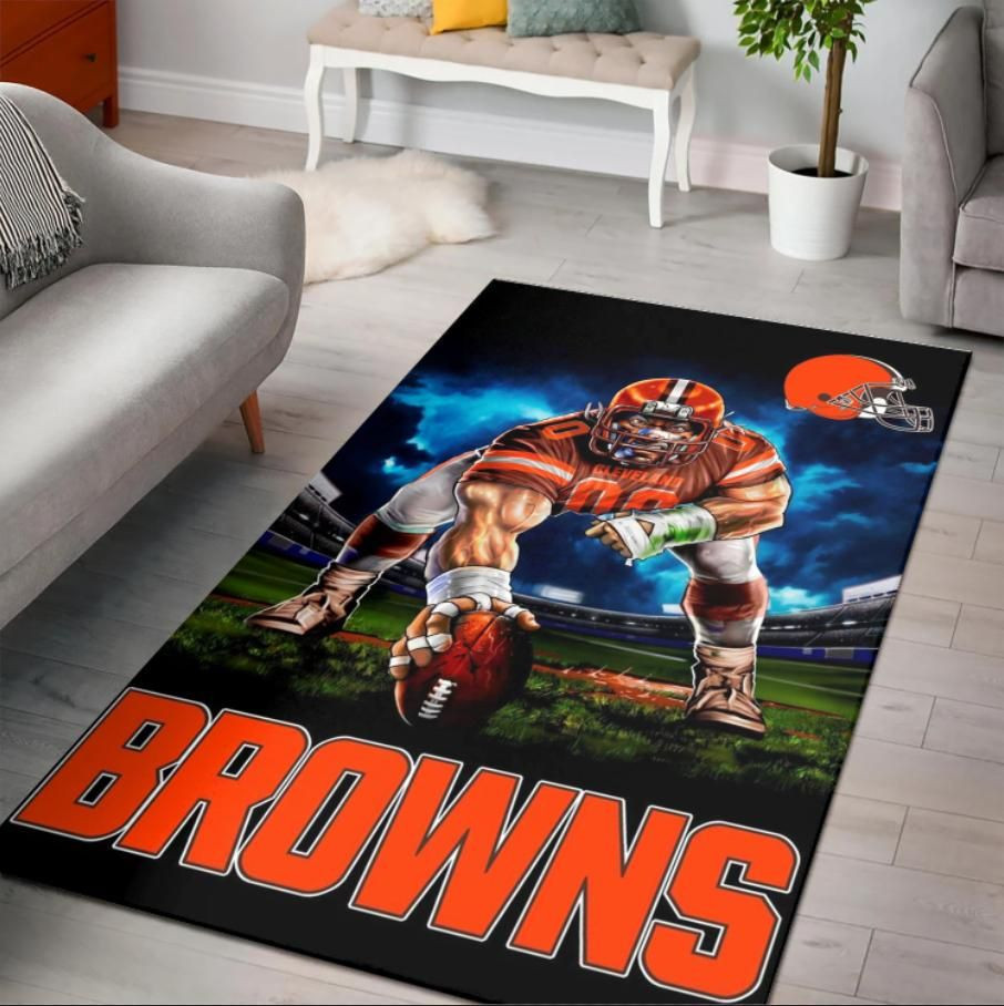 Cleveland Browns Ferocious Football Rectangle Area Rug – Full Print Carpet For Living Room & Bedroom Home Decor
