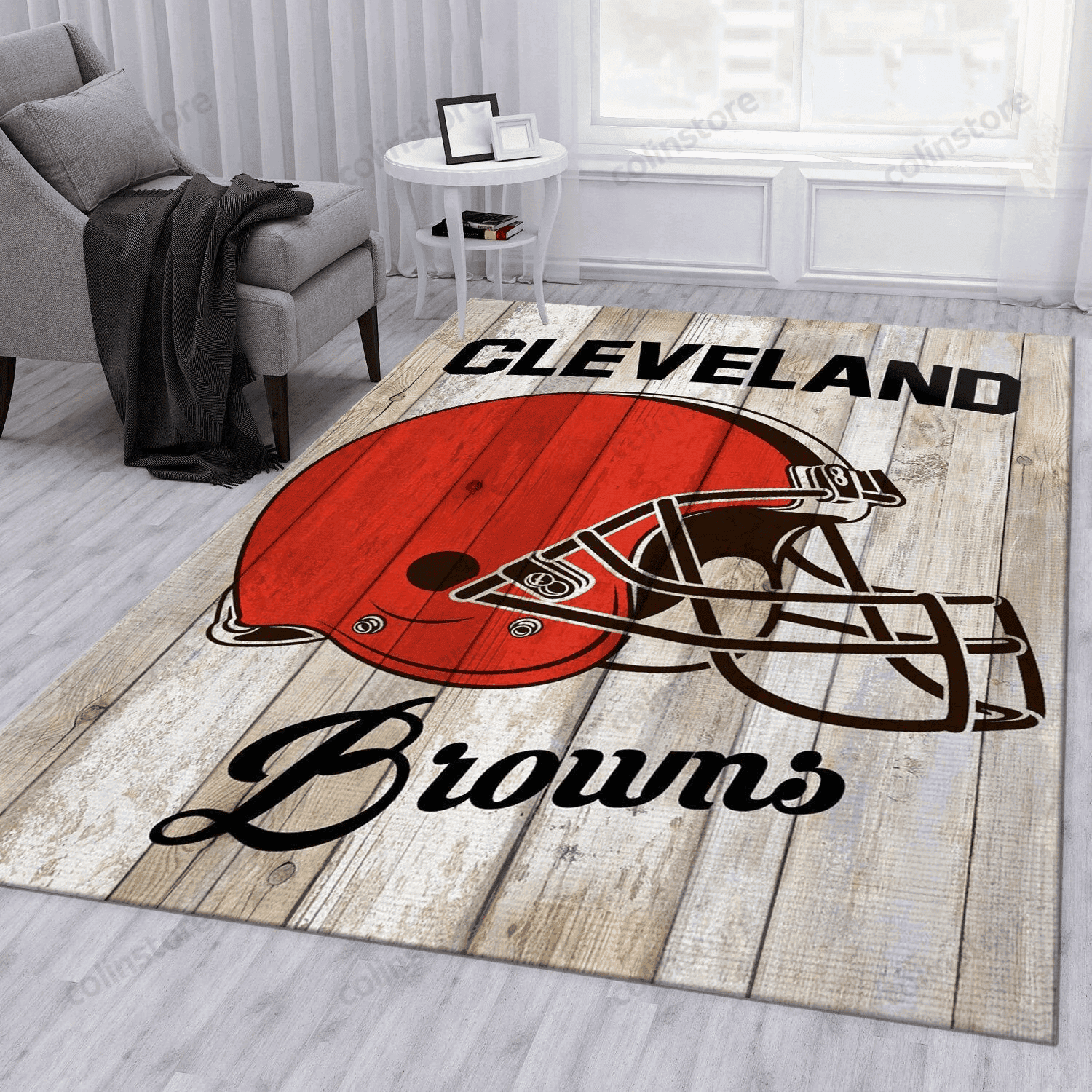 Cleveland Browns Helmet Rectangle Area Rug – Full Print Carpet For Living Room & Bedroom Home Decor