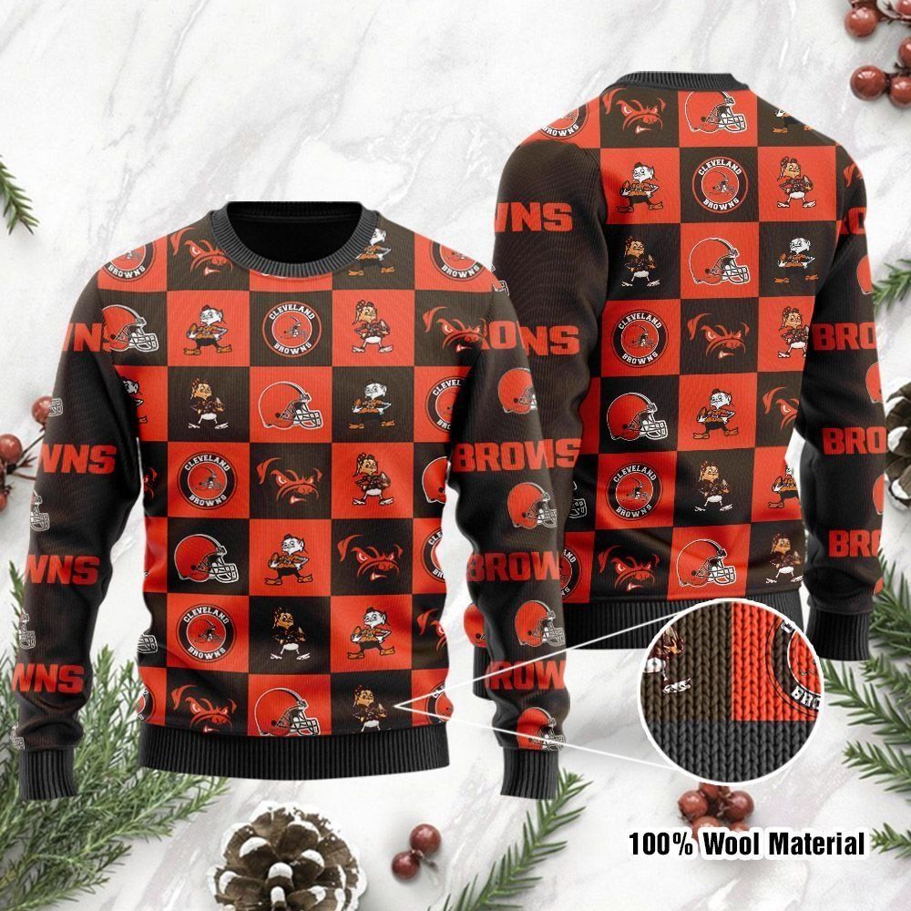 Cleveland Browns Logo Checkered Flannel Design Ugly Christmas Sweater