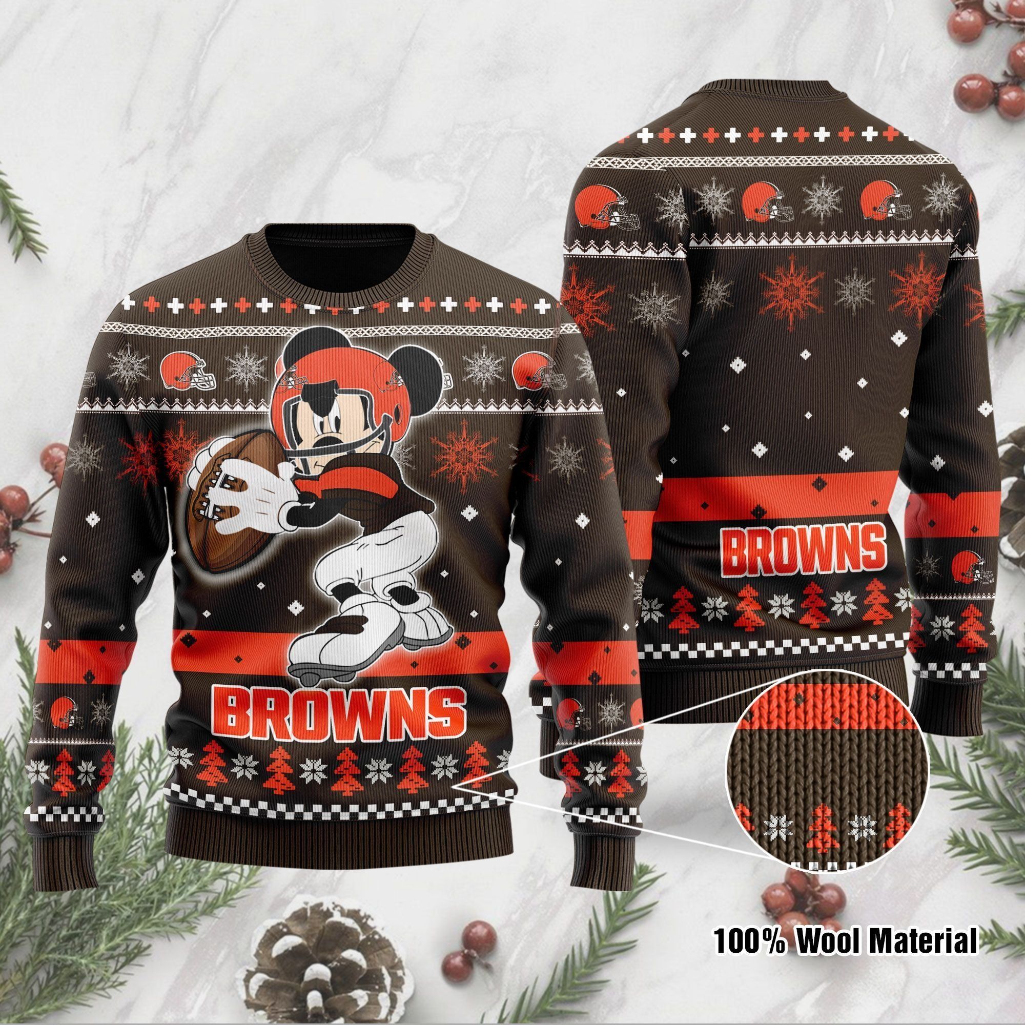 Cleveland Browns Mickey Mouse Funny Ugly Christmas Sweater Holiday Xmas Party Men Women Plus Size