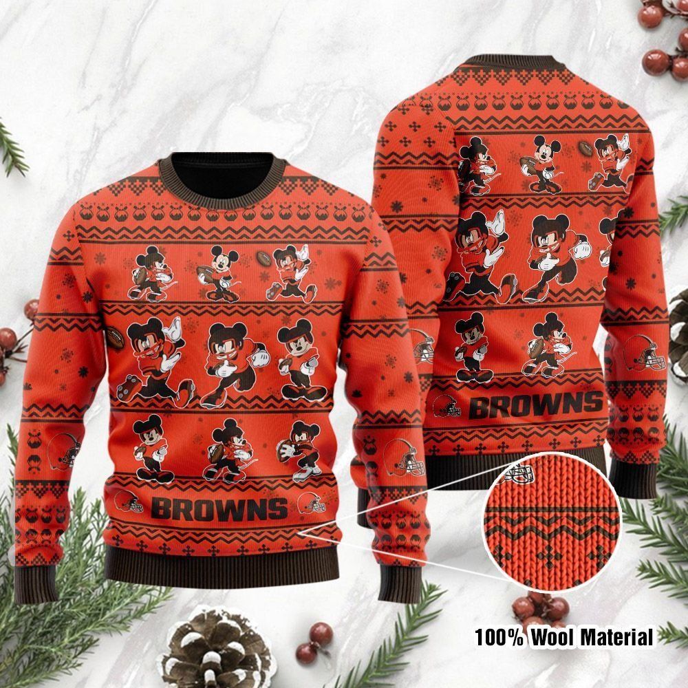 Cleveland Browns Mickey Mouse Ugly Christmas Sweater Holiday Party Men Women Plus Size
