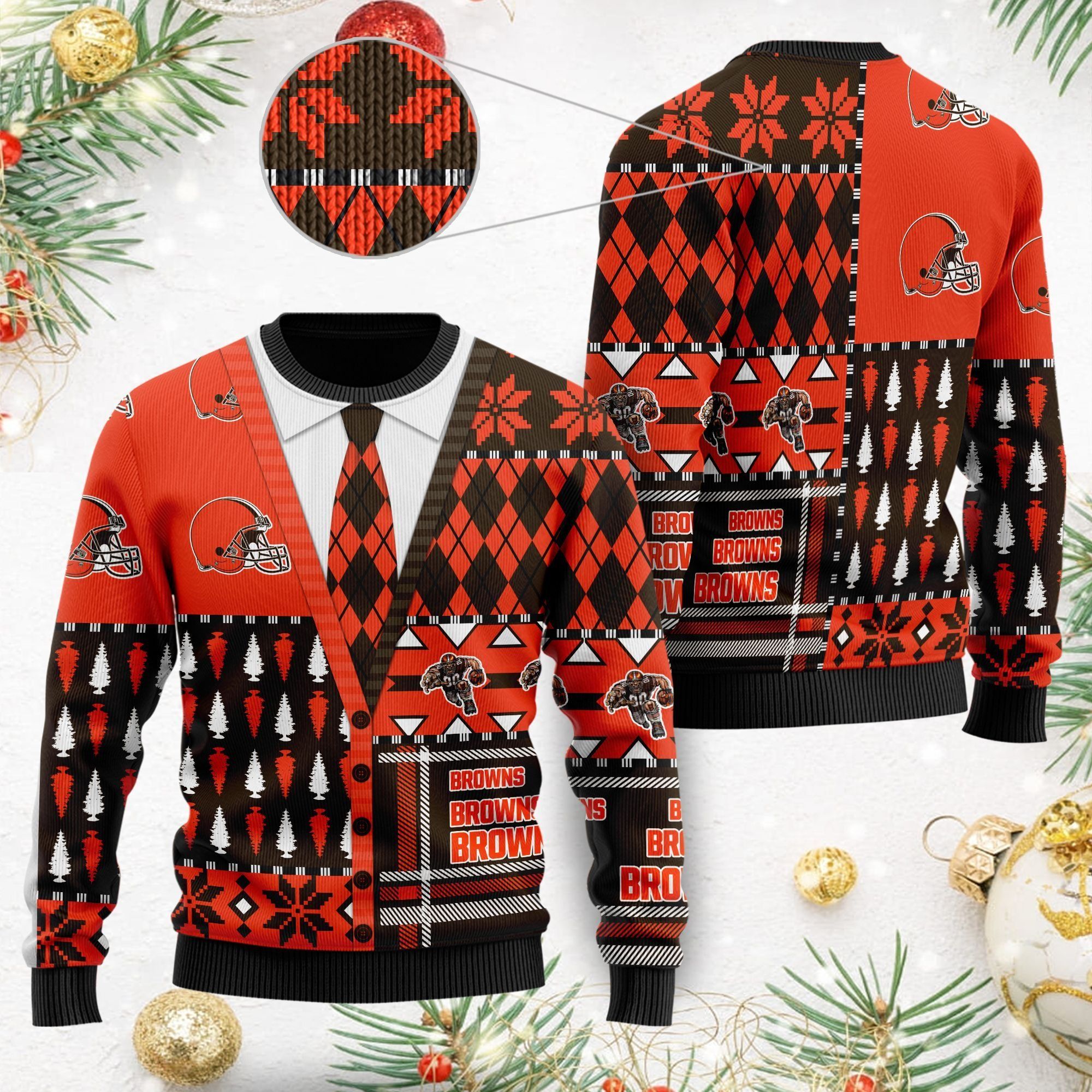 Cleveland Browns NFL American Football Team Cardigan Style 3D Men And Women Ugly Christmas Sweater For Sport Lovers On Christmas Days