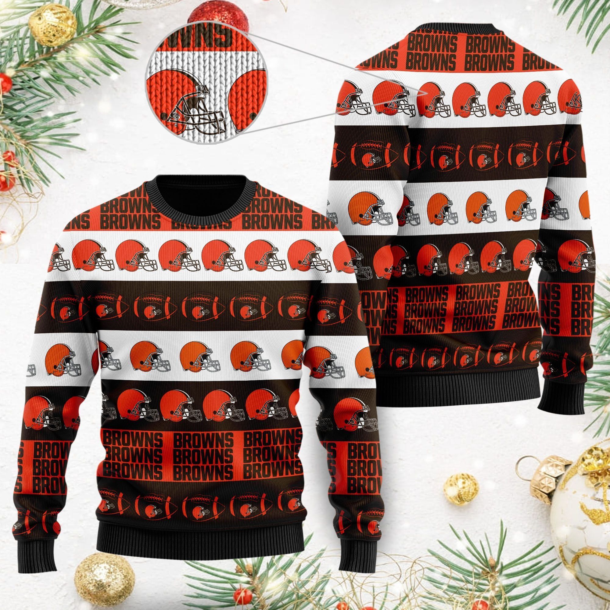 Cleveland Browns NFL American Football Team Logo Helmet Symbols Men Women Ugly Christmas Sweater