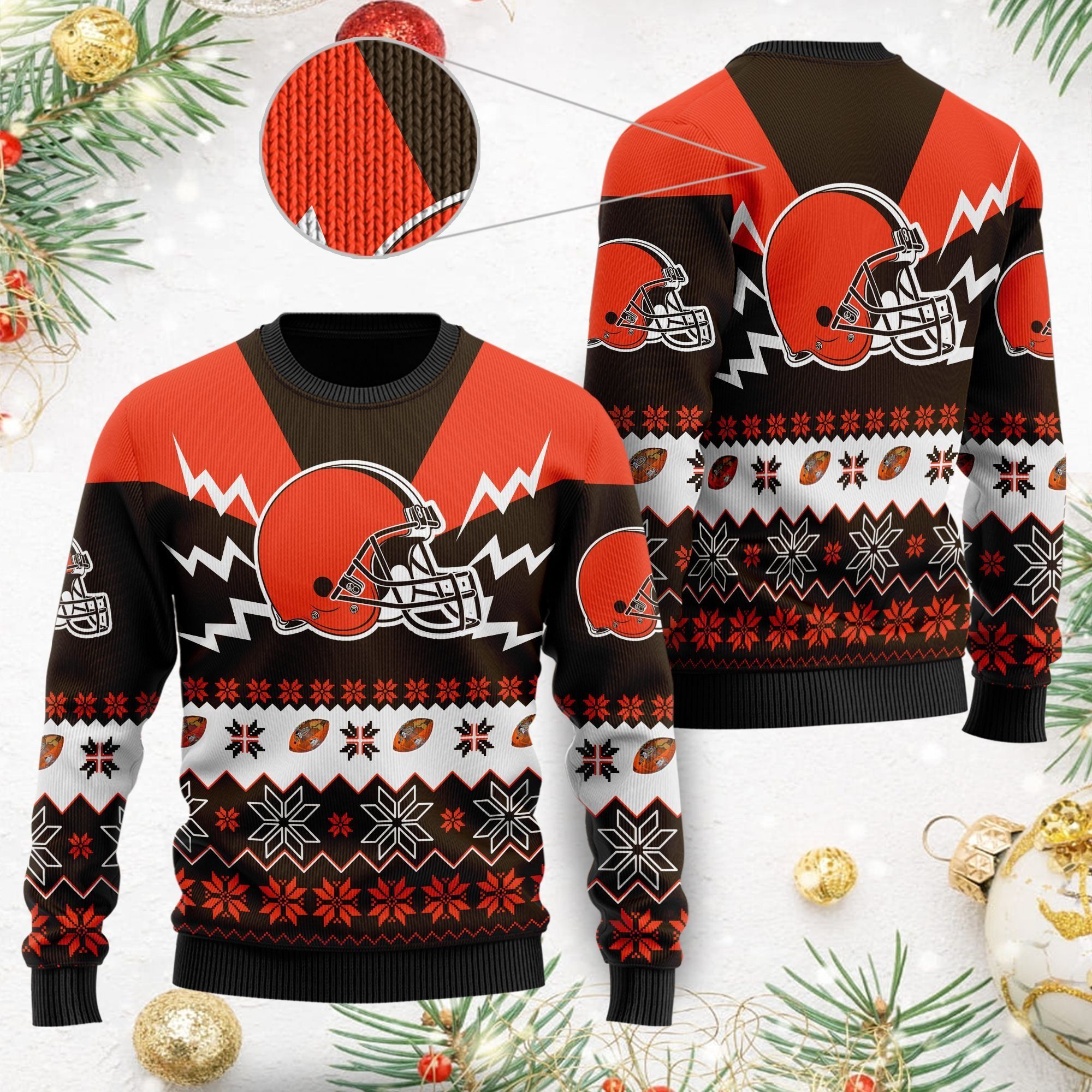 Cleveland Browns NFL Football Team Logo Symbol 3D Ugly Christmas Sweater