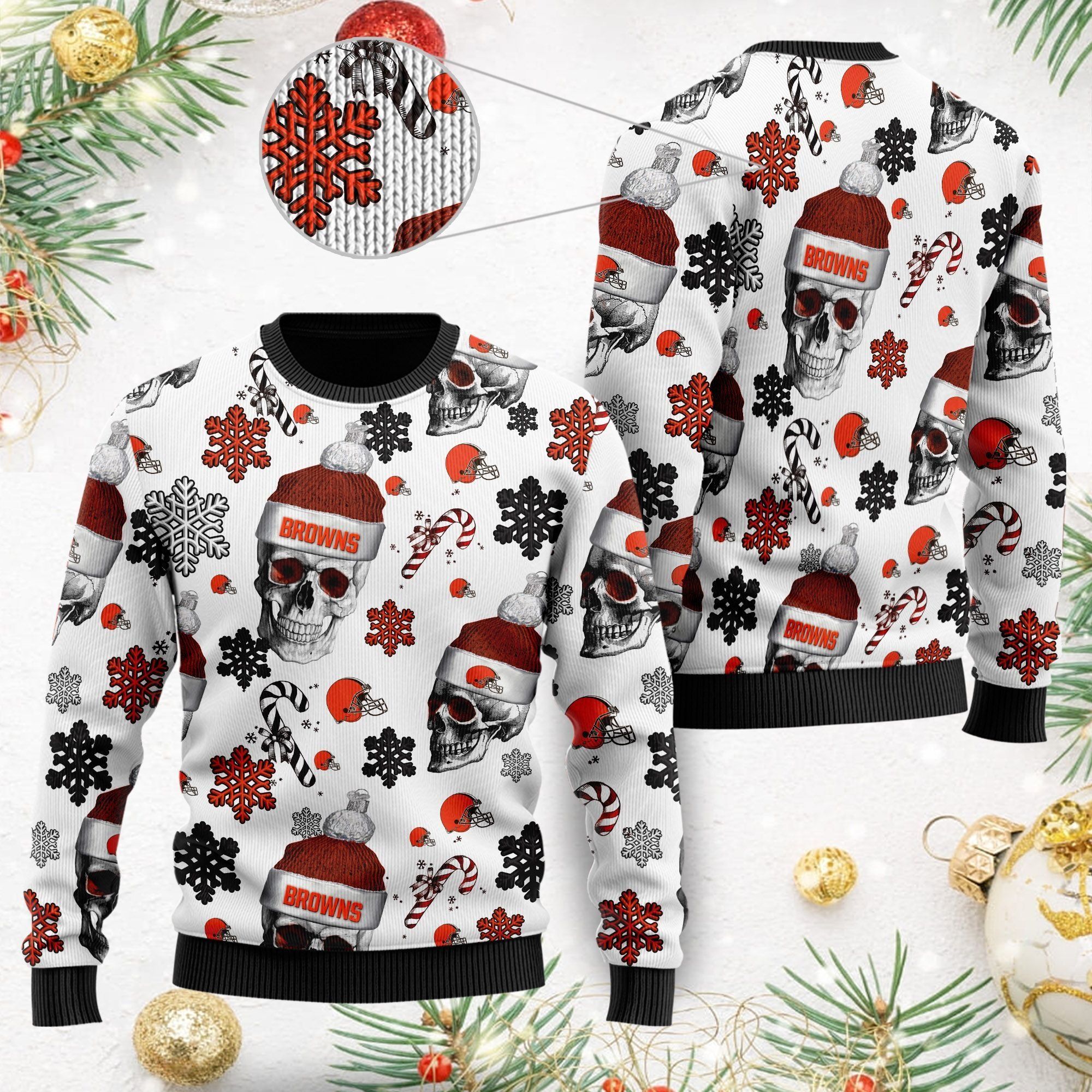 Cleveland Browns NFL Football Team Santa Skulls Ugly Christmas Sweater