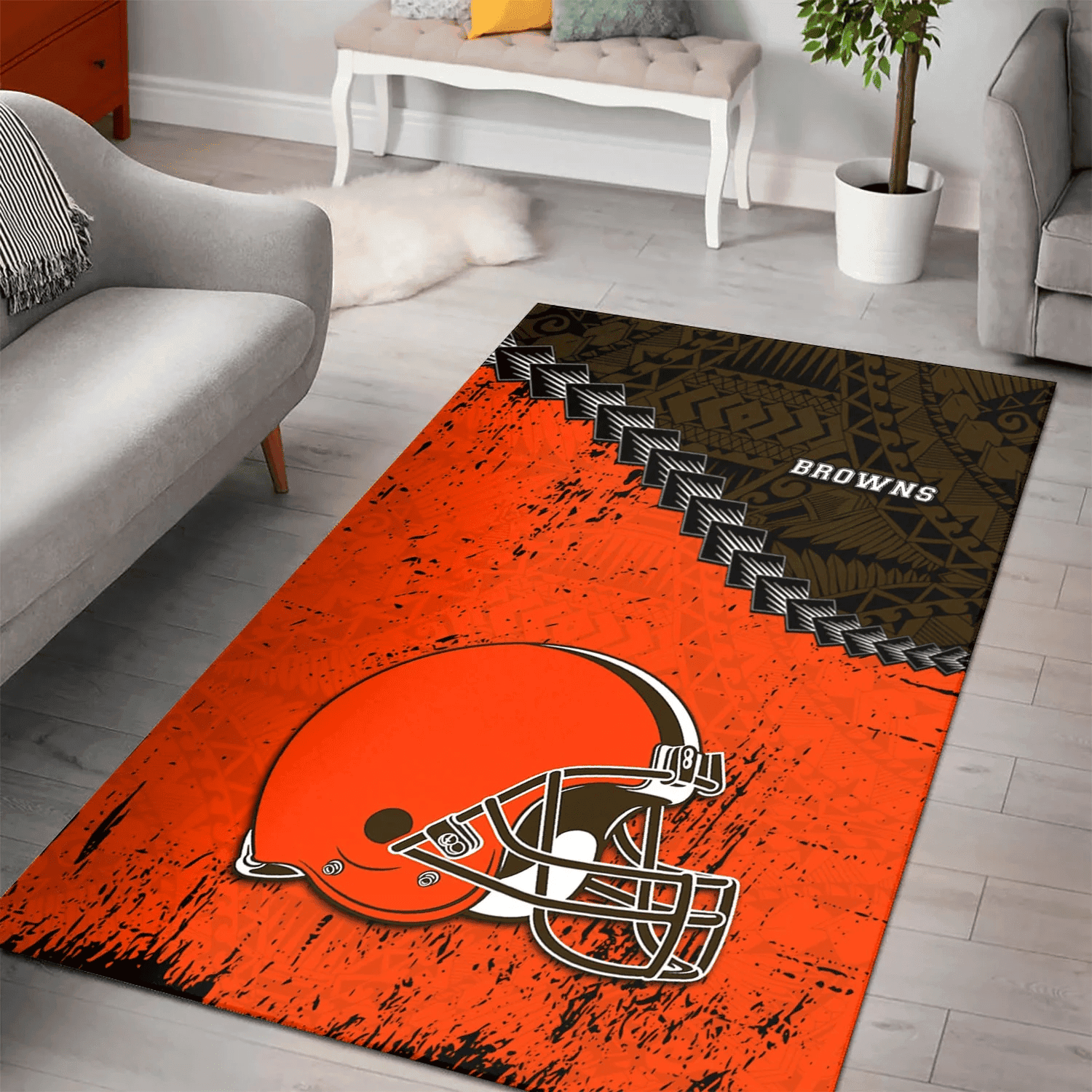 Cleveland Browns Rectangle Area Rug – Full Print Carpet For Living Room & Bedroom Home Decor
