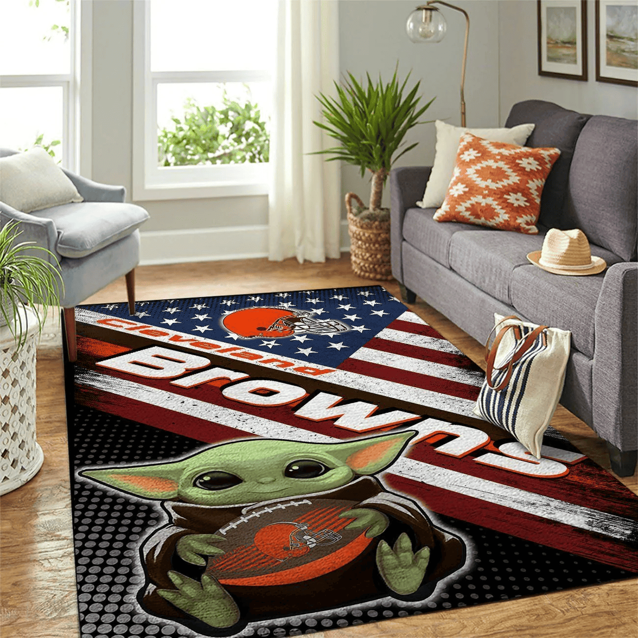 Cleveland Browns Rectangle Area Rug – Full Print Carpet For Living Room & Bedroom Home Decor