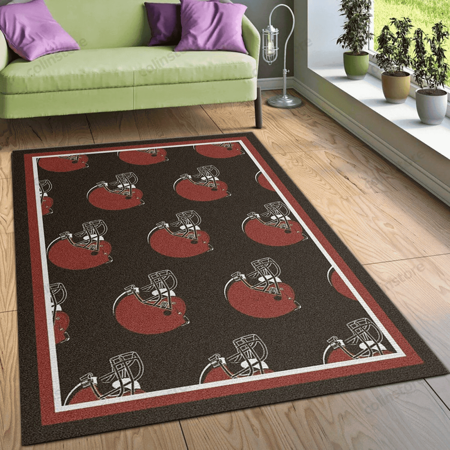 Cleveland Browns Repeat Rug Team Rectangle Area Rug – Full Print Carpet For Living Room & Bedroom Home Decor