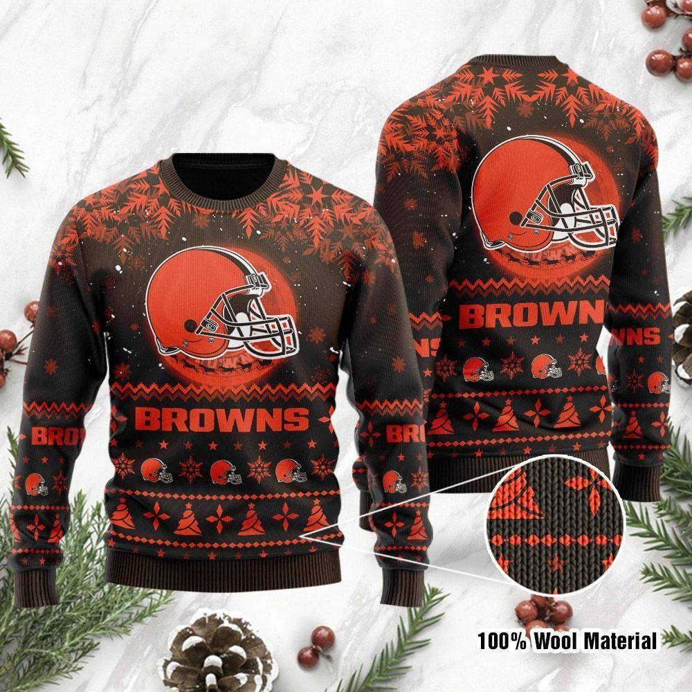 Cleveland Browns Santa Claus In The Moon Ugly Christmas Sweater Holiday Party For Men Women