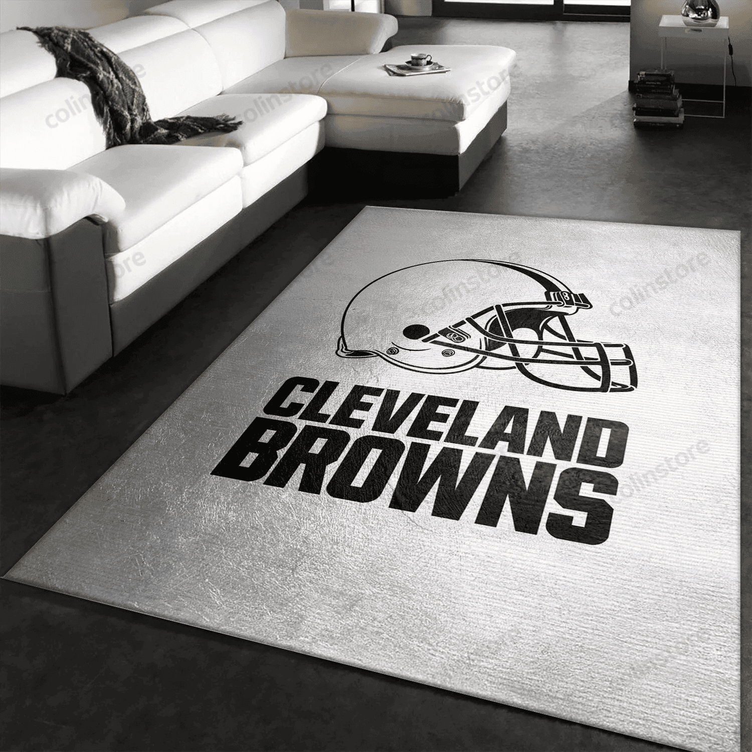 Cleveland Browns Silver Team Logos Rectangle Area Rug – Full Print Carpet For Living Room & Bedroom Home Decor