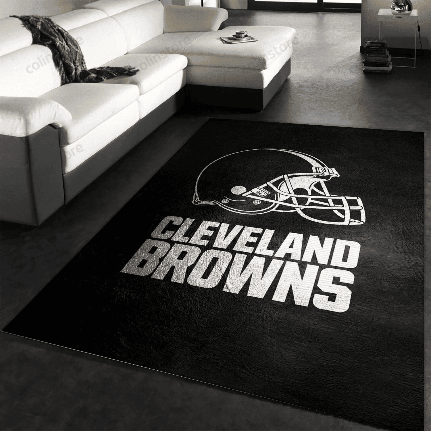 Cleveland Browns Silver Team Logos Rectangle Area Rug – Full Print Carpet For Living Room & Bedroom Home Decor