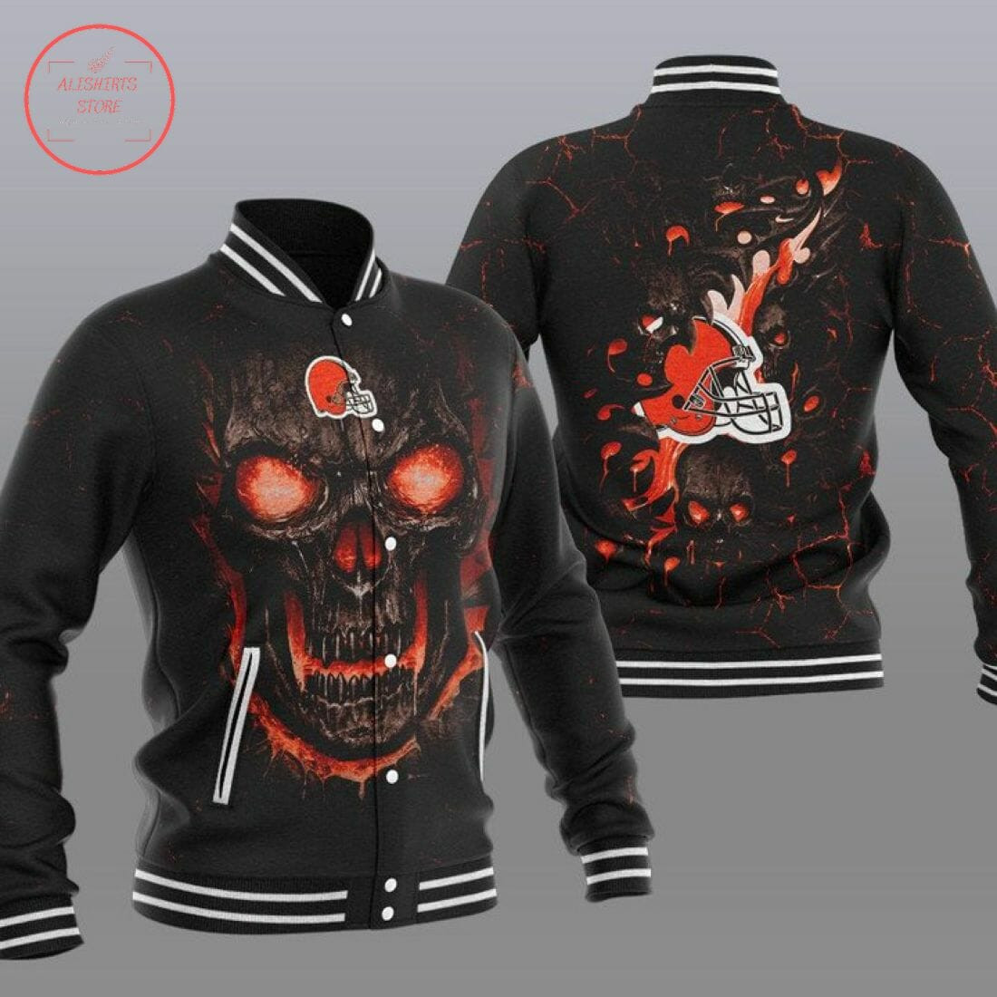 Cleveland Browns Skull Varsity Baseball Jacket for Men & Women | NFL Team Fan Gift