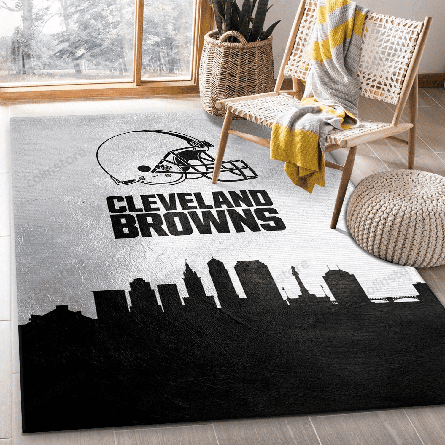 Cleveland Browns Skyline Rectangle Area Rug – Full Print Carpet For Living Room & Bedroom Home Decor
