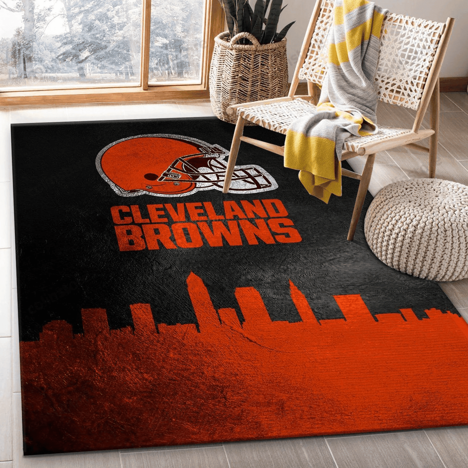 Cleveland Browns Skyline Team Logos Rectangle Area Rug – Full Print Carpet For Living Room & Bedroom Home Decor