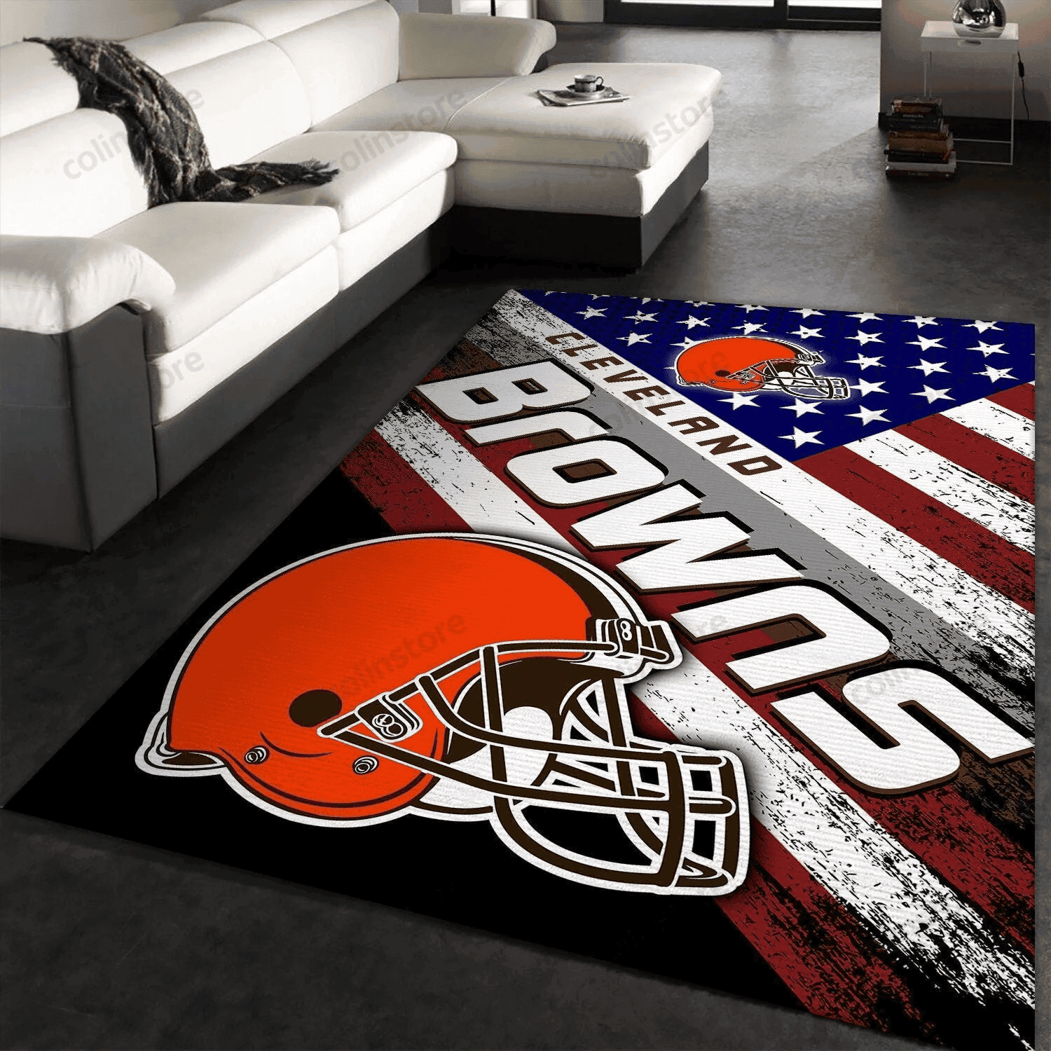 Cleveland Browns Team Logo American Rectangle Area Rug – Full Print Carpet For Living Room & Bedroom Home Decor
