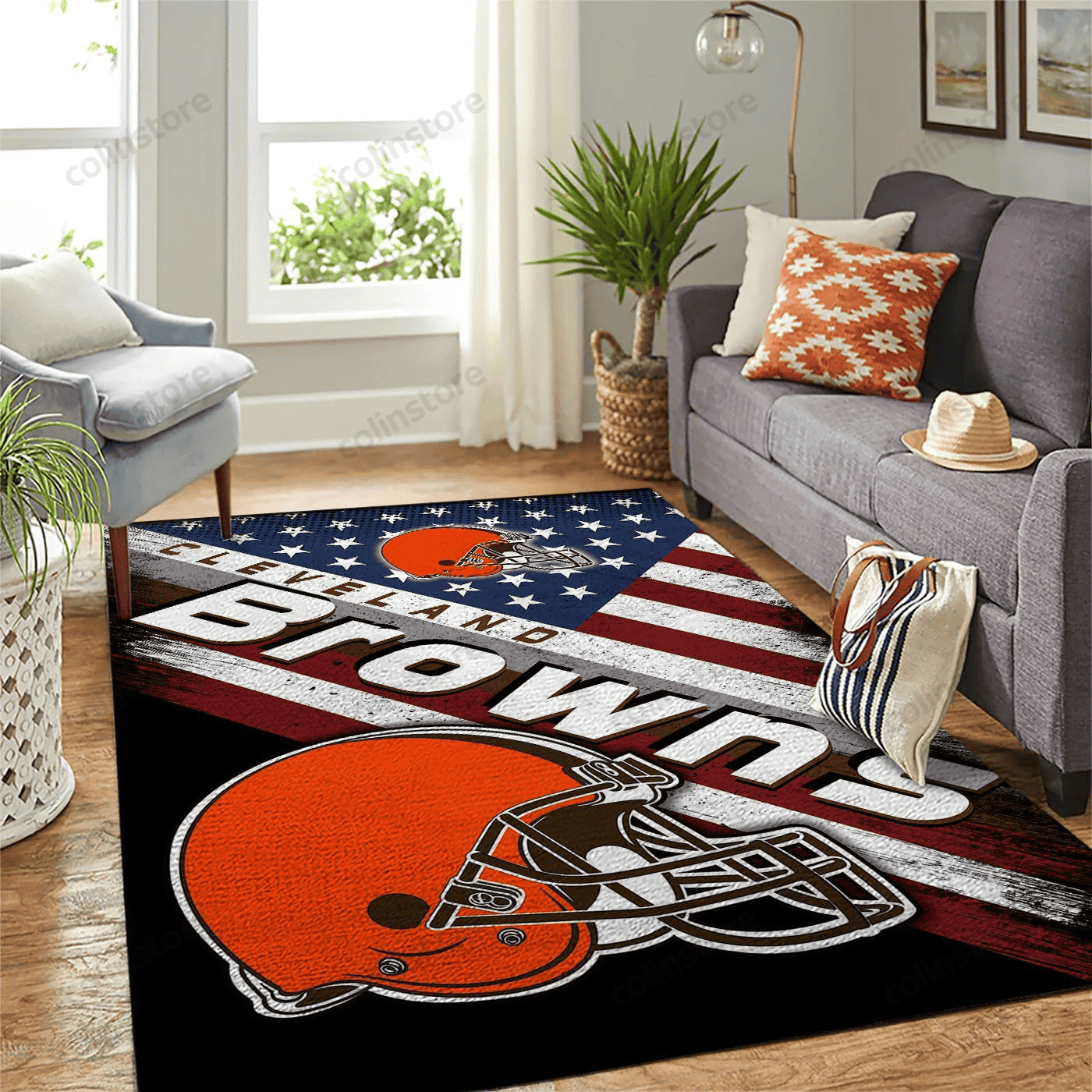 Cleveland Browns Team Logo American Rectangle Area Rug – Full Print Carpet For Living Room & Bedroom Home Decor