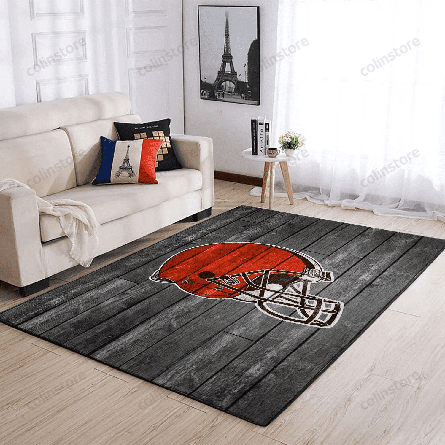 Cleveland Browns Team Logo Grey Wooden Rectangle Area Rug – Full Print Carpet For Living Room & Bedroom Home Decor