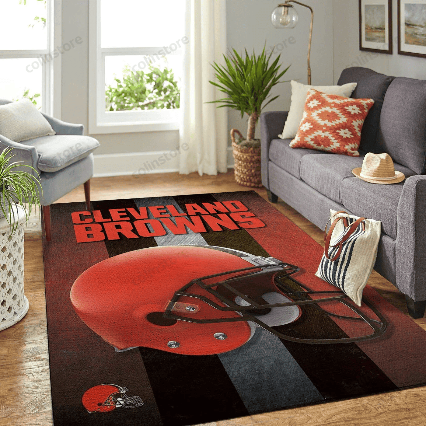 Cleveland Browns Team Logo Helmet Rectangle Area Rug – Full Print Carpet For Living Room & Bedroom Home Decor