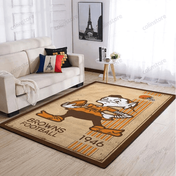 Cleveland Browns Team Logo Retro 3D Rectangle Area Rug – Full Print Carpet For Living Room & Bedroom Home Decor