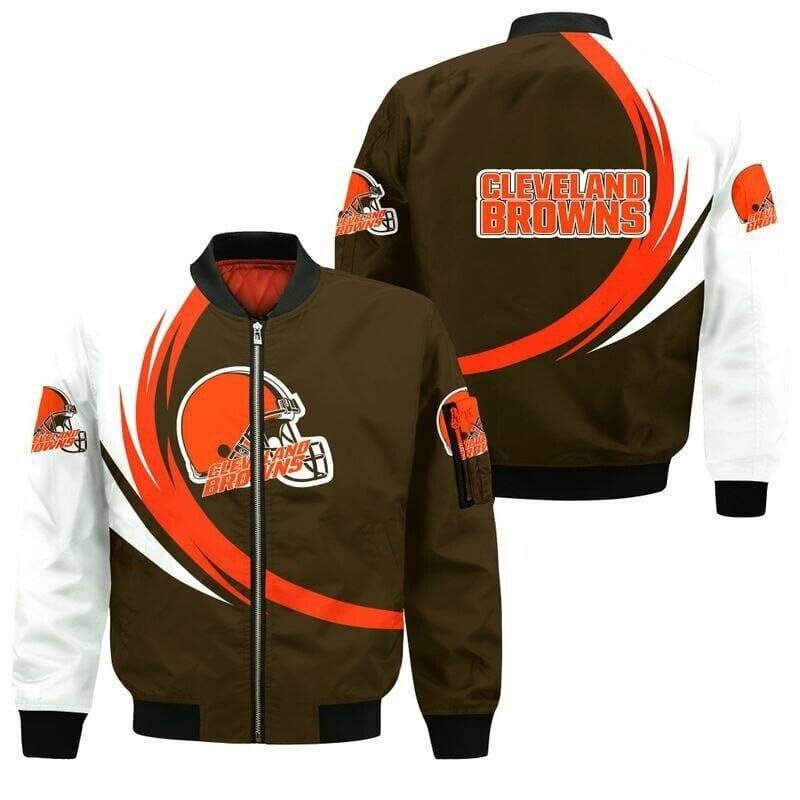Cleveland Browns White Orange Bomber Jacket | NFL Team Jacket for Men & Women | Football Fan Gift