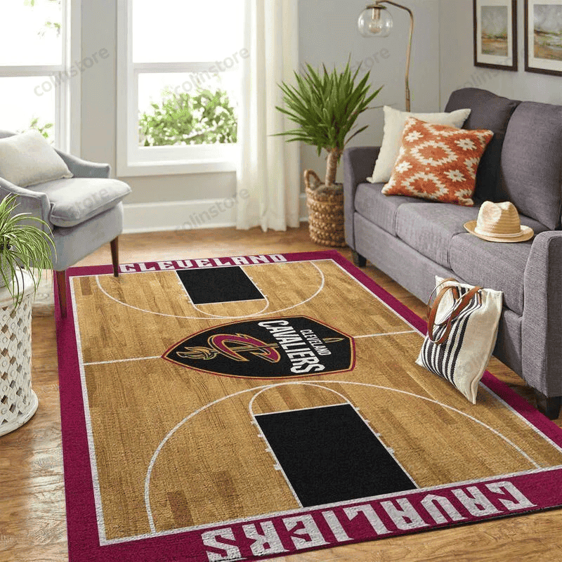 Cleveland Cavaliers Basketball Team Logo And Stadium 3D Rectangle Area Rug – Full Print Carpet For Living Room & Bedroom Home Decor