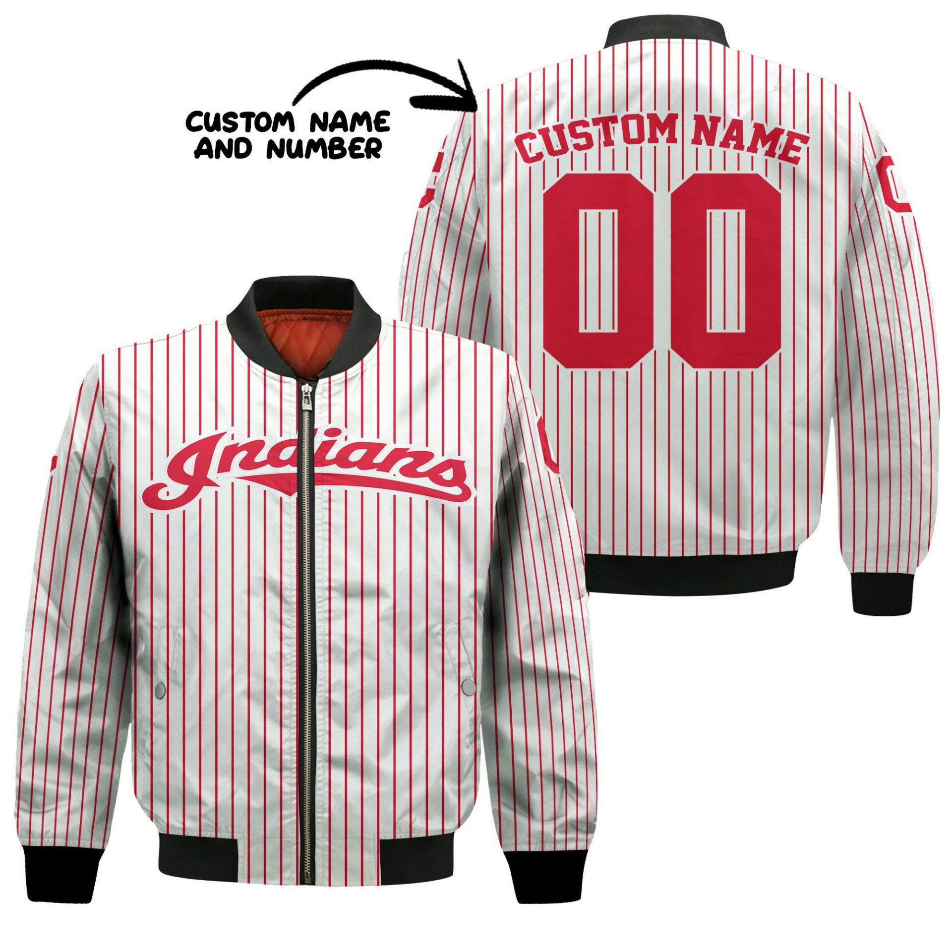Cleveland Indians Personalized Name Number Uniform Stripes Bomber Jacket | MLB Team Jacket for Men & Women | Baseball Fan Gift