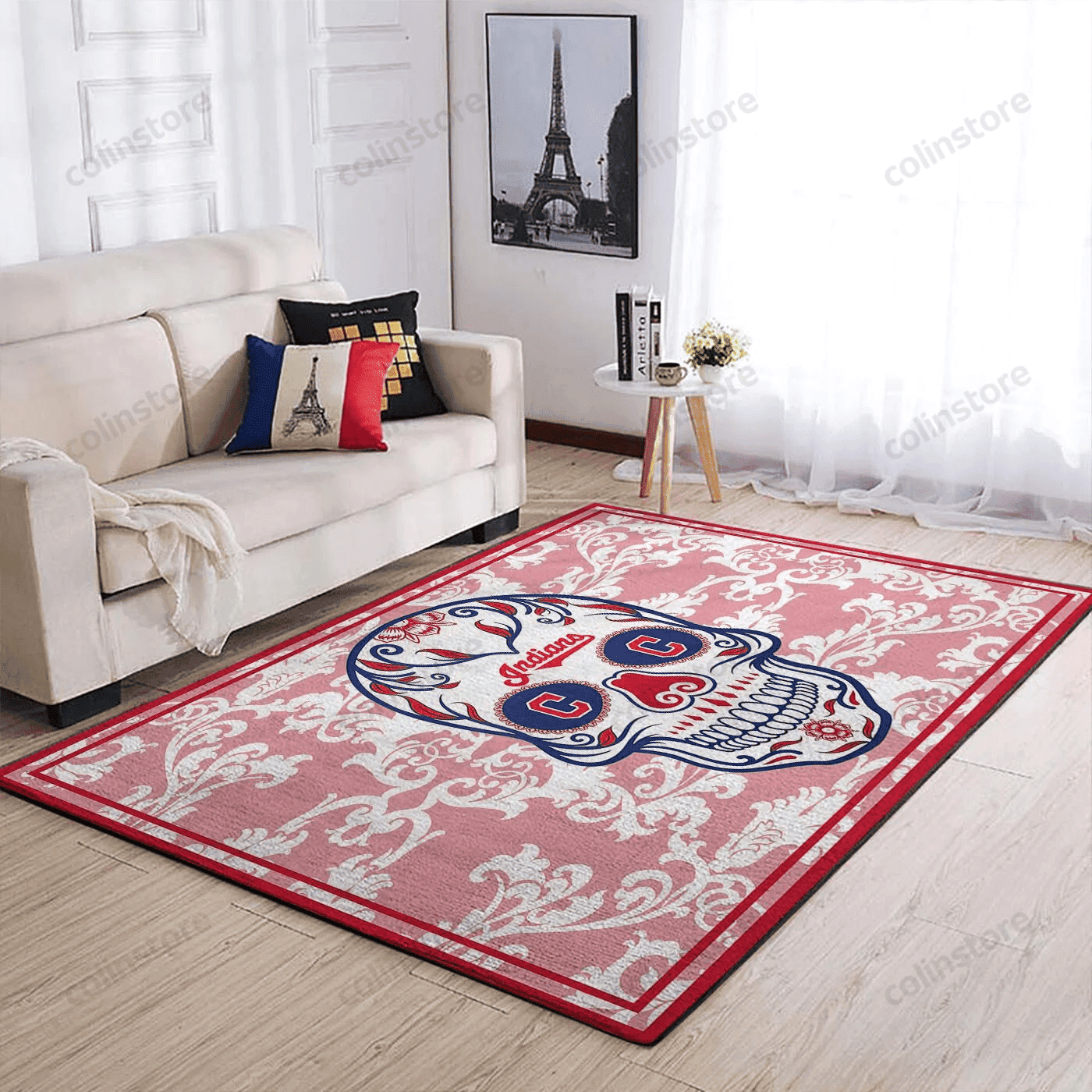 Cleveland Indians Team Logo Skull Rectangle Area Rug – Full Print Carpet For Living Room & Bedroom Home Decor