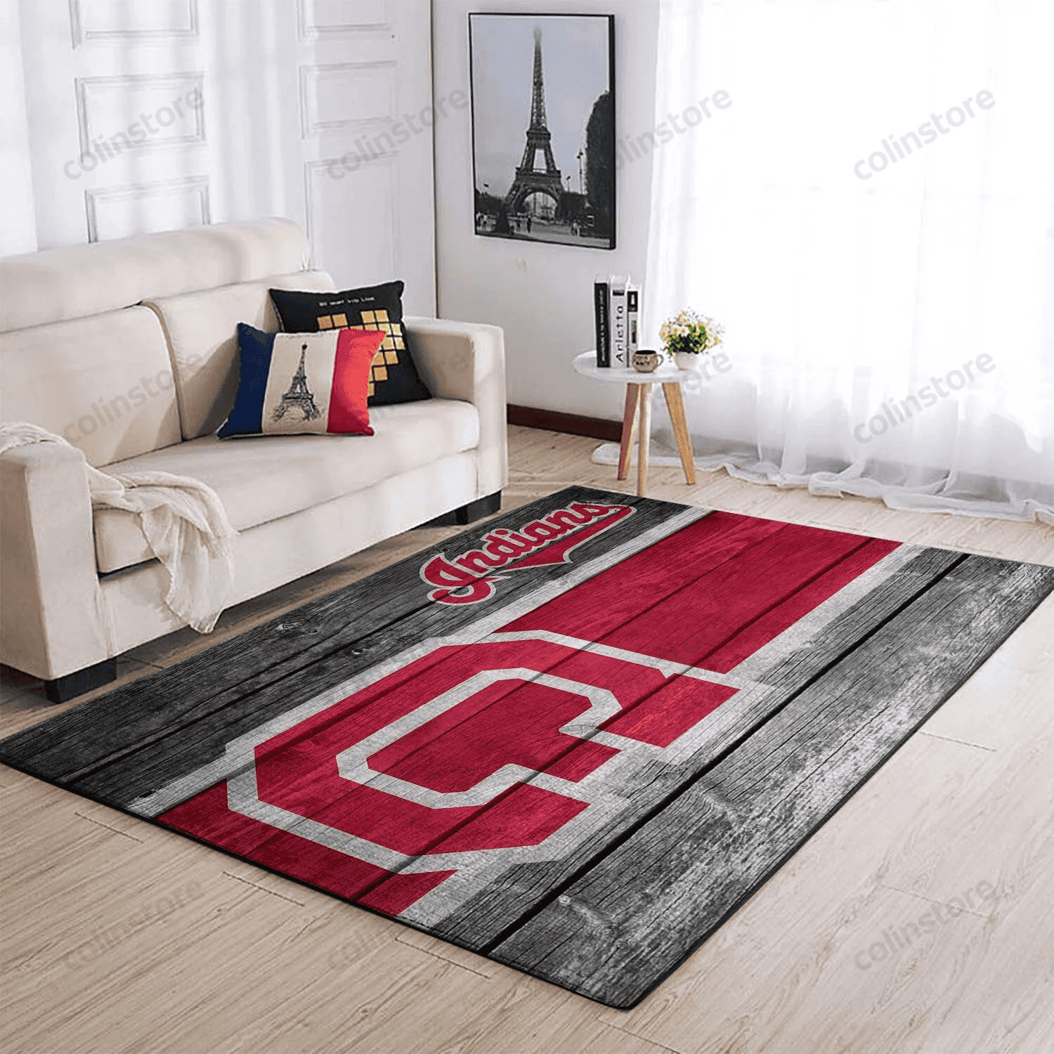 Cleveland Indians Team Logo Wooden Rectangle Area Rug – Full Print Carpet For Living Room & Bedroom Home Decor
