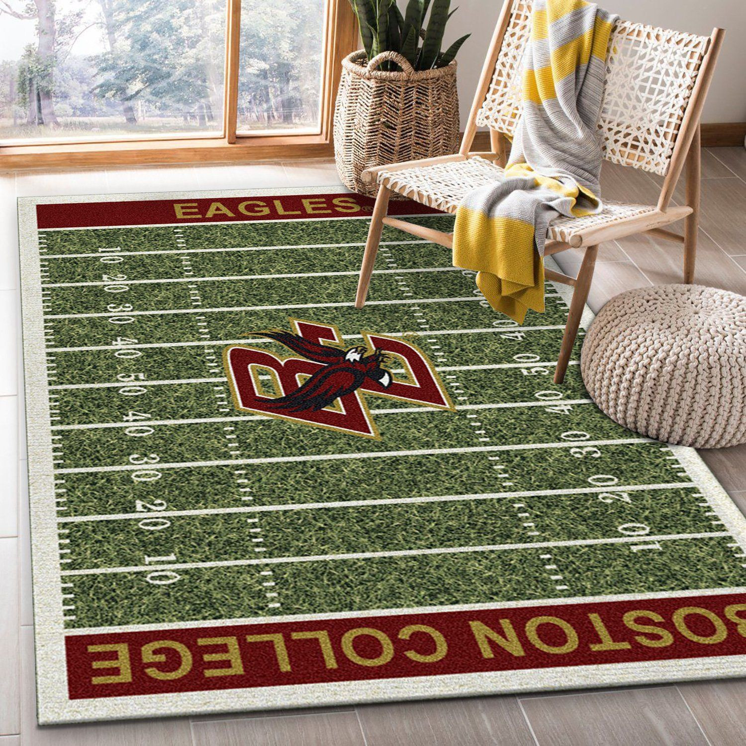 College Boston College Team Logo Rectangle Area Rug – Full Print Carpet For Living Room & Bedroom Home Decor