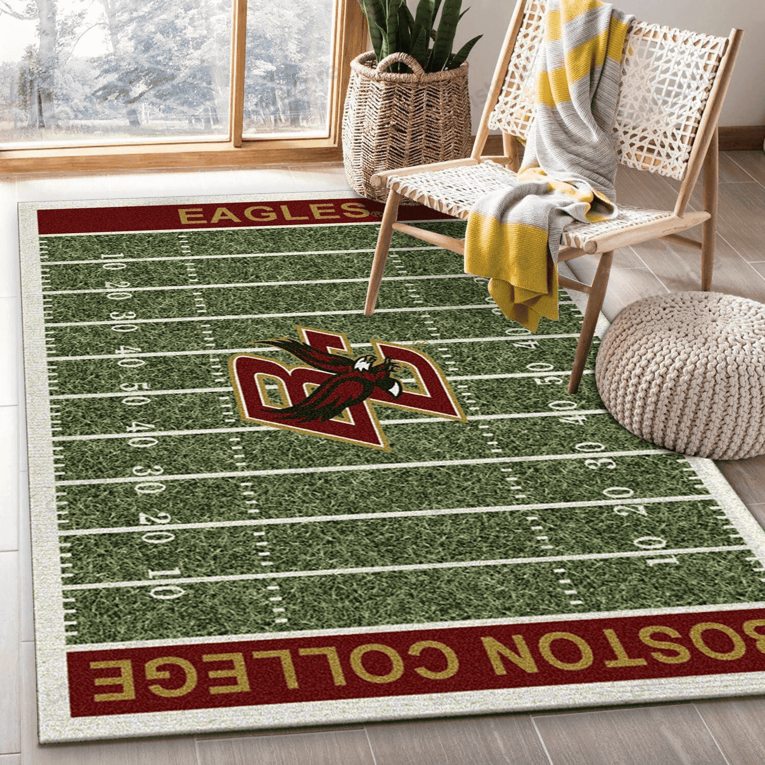 College Boston College Team Logo Rectangle Area Rug – Full Print Carpet For Living Room & Bedroom Home Decor