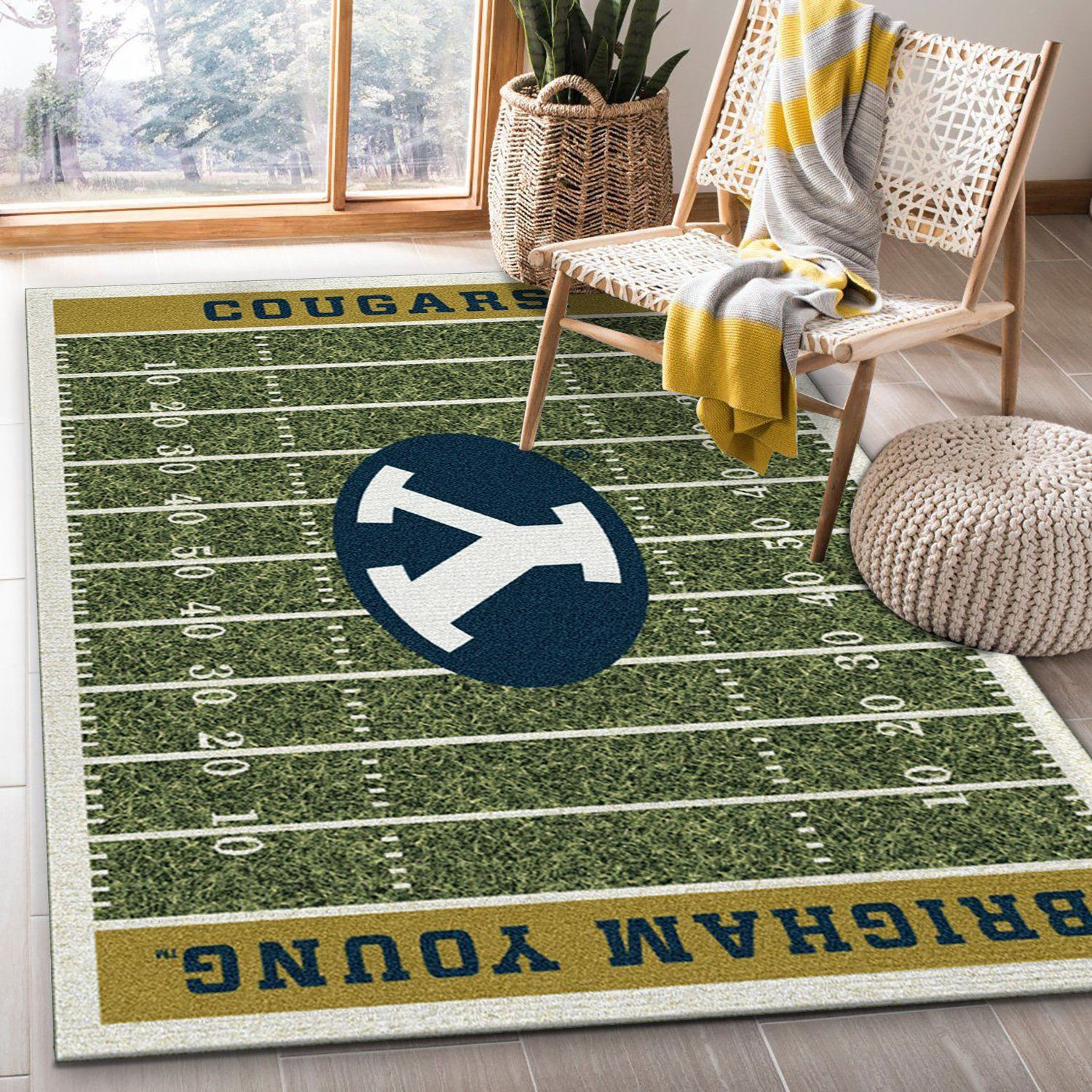 College Brigham Young Team Logo Rectangle Area Rug – Full Print Carpet For Living Room & Bedroom Home Decor