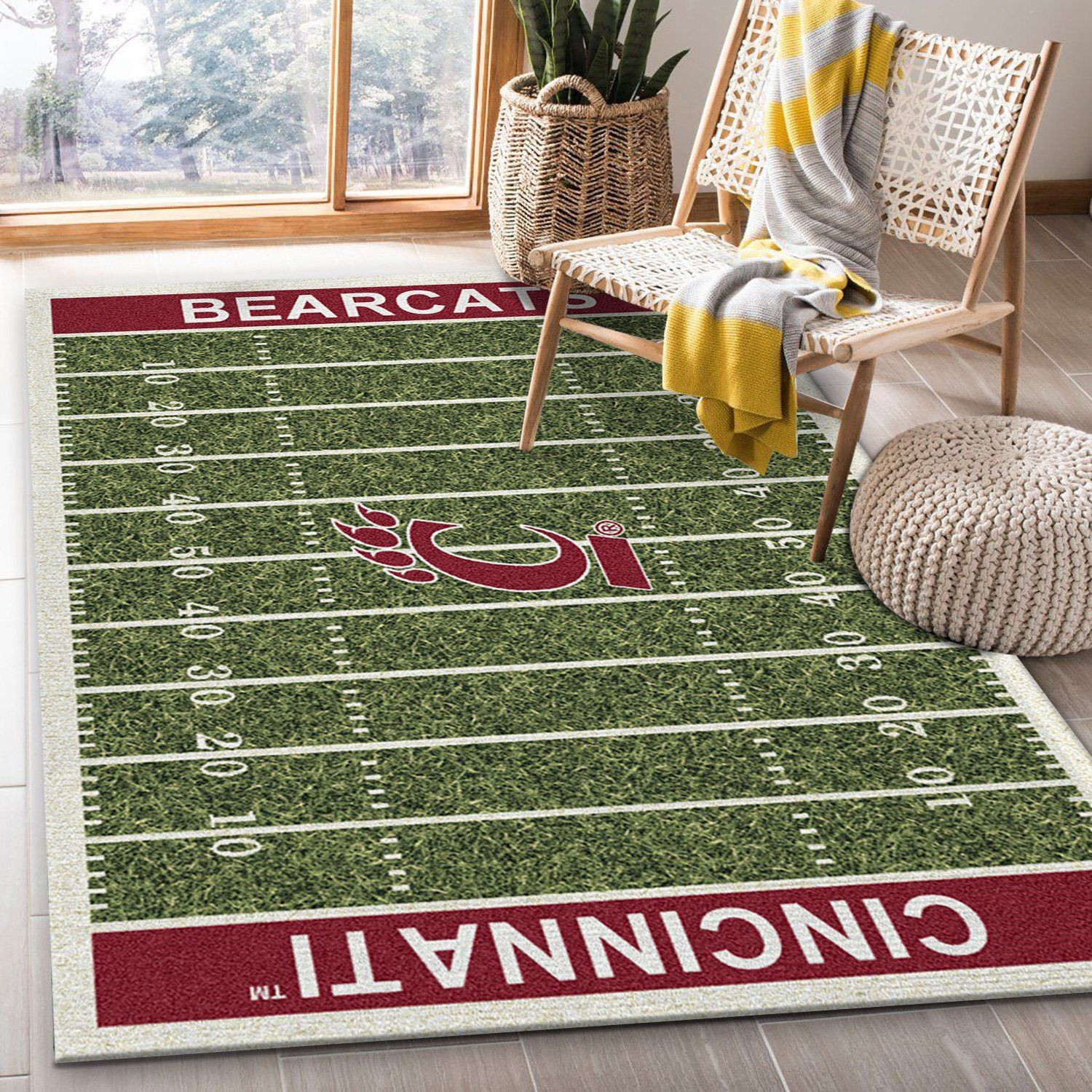 College Cincinnati Team Logo Rectangle Area Rug – Full Print Carpet For Living Room & Bedroom Home Decor