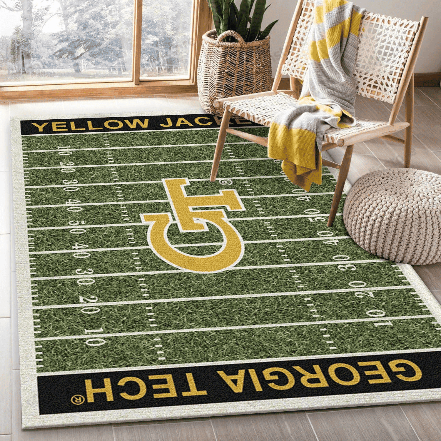 College Georgia Tech Team Logo Rectangle Area Rug – Full Print Carpet For Living Room & Bedroom Home Decor